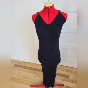 Simons black knit strappy dress with shrug